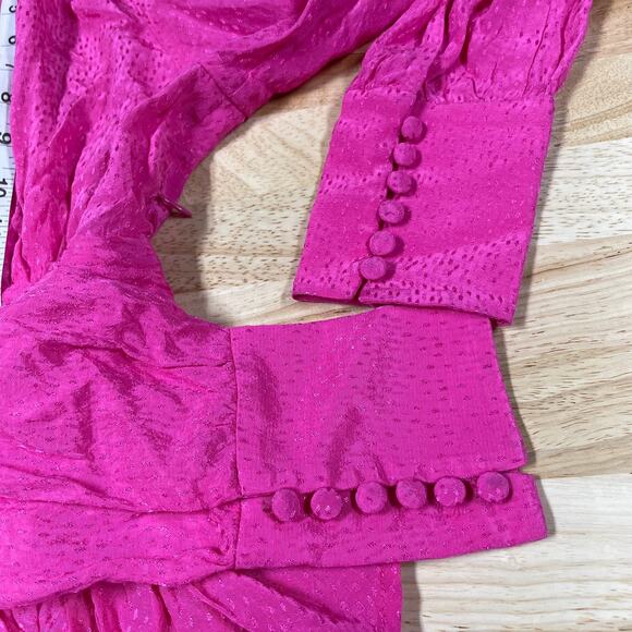Rotate Birger Christensen NWT Tracy Peplum Top Size 4 Barbie Pink Ruched V-Neck - Picture 13 of 16